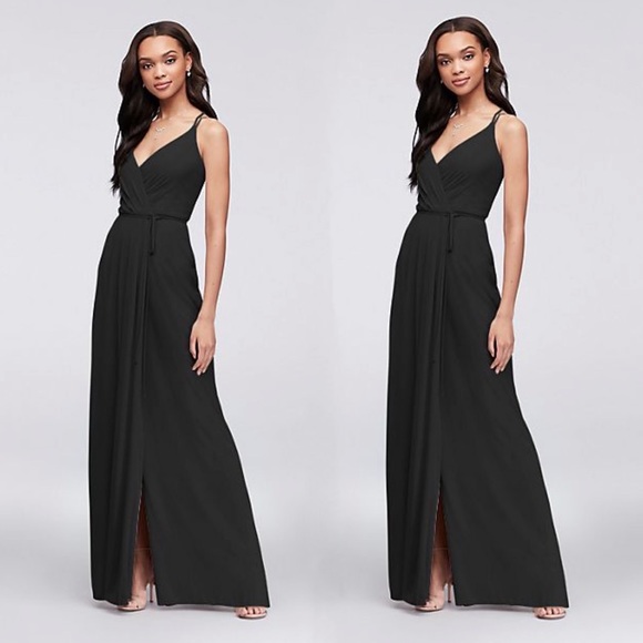 Double-Strap Long Georgette Bridesmaid Wrap Dress